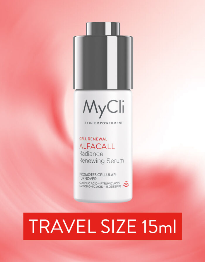 Rappresentazione 3D del siero rinnovatore illuminante Alfacall Siero, in formato travel 15ml